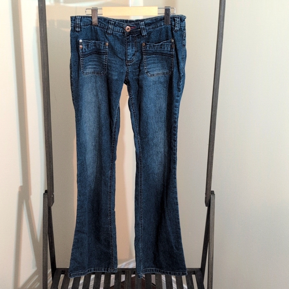 One Tuff Babe| Blue Distressed Denim Jeans With Back Pockets In Front And Back